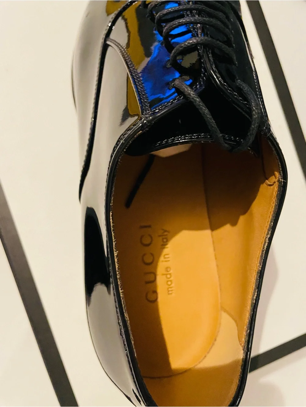Gucci Black Patent Leather Lace-Up Oxfords